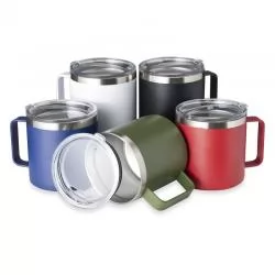 Caneca Metal Térmica Parede Dupla com Tampa Transparente Personalizada para Brinde