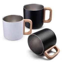 Caneca Térmica com Alça em Madeira Personalizada 