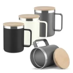 Caneca Térmica e Aço Inox Tampa Bambu Personalizada 