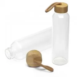 Garrafa Squeeze Vidro com Tampa de Bambu e Alça Personalizada 
