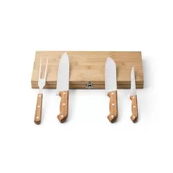 Kit churrasco em caixa de bambu com 4 utensílios Personalizado 