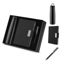 Kit escritório 3 peças Caderno, Garrafa e Caneta Personalizado 