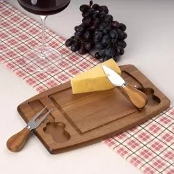 Kit queijo 3 peças com tábua de madeira com canaleta Personalizado 