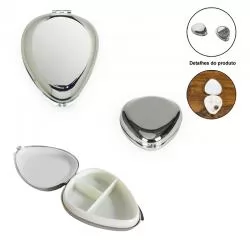 Porta Comprimido de Metal Formato Oval com 3 Divisórias Personalizada 