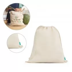 Sacola tipo mochila 100% algodão orgânico (120 g/m²) Personalizada 