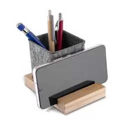 Suporte para Celular em Bambu com Porta Objetos Personalizado para Brinde
