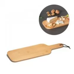 Tábua em Bambu ideal para servir aperitivos com fita pendurar Personalizada 