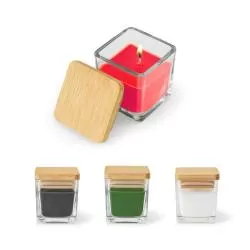 Vela Aromática 50 g. em Copo de Vidro com Tampa de Bambu Personalizada para Brinde